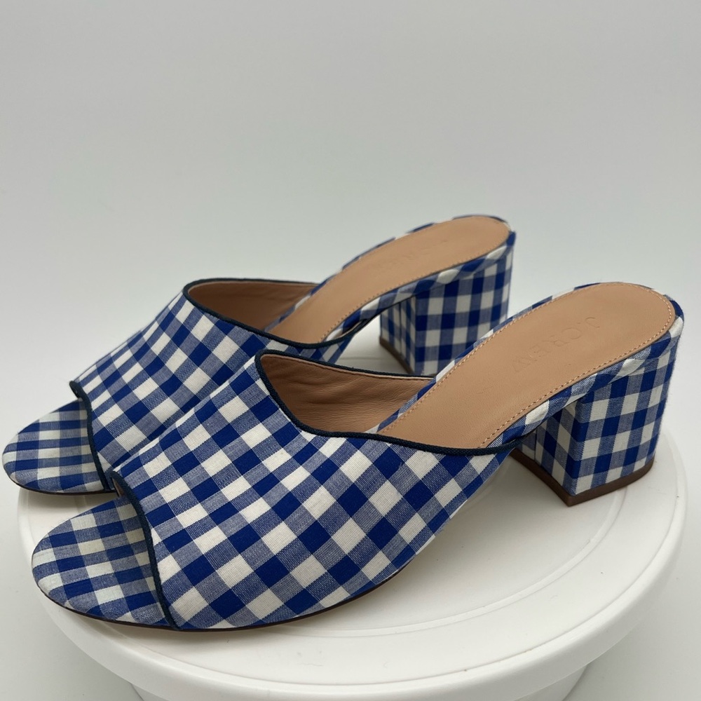 J crew blue white gingham checked all day mule Slip On heel Women Shoe Sz. 8 - Picture 3 of 7